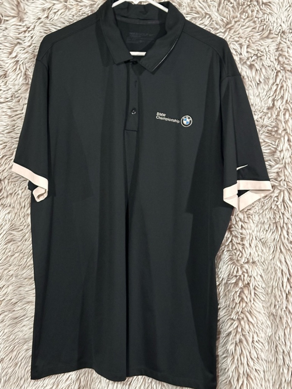Nike Black Polo with Beige Sleeve Trim